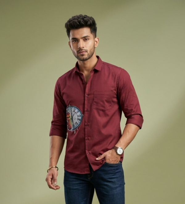 Maroon Graphic Print Causal Shirt
