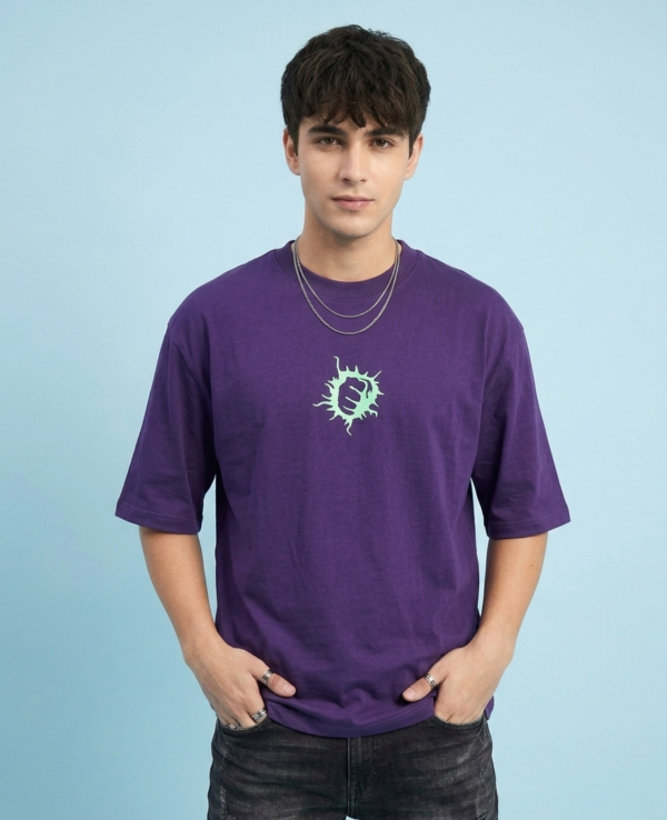 Oversized Hulk print T-shirt (Color-Purple; Size-L)