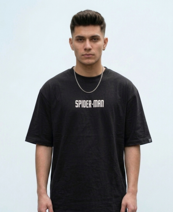 Oversized Spiderman print T-shirt (Black; Size-L)