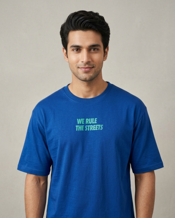 Oversized Printed T-shirt (Color- Blue & White ; Size-L)